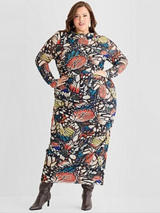 Ashley Graham Dresses & Skirts - Ashley Graham Mesh Womens Plus Long Sleeve Butterfly Bodycon Dress Plus Size 3x
